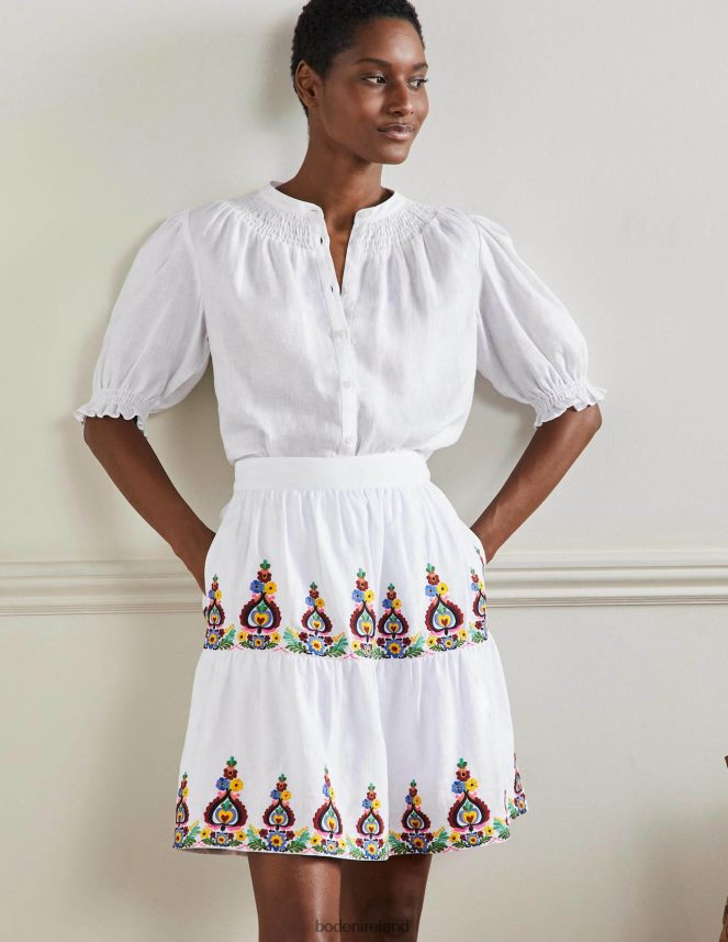 White Embroidered Clothing Embroidered Linen Mini Skirt Boden Women L466L62548