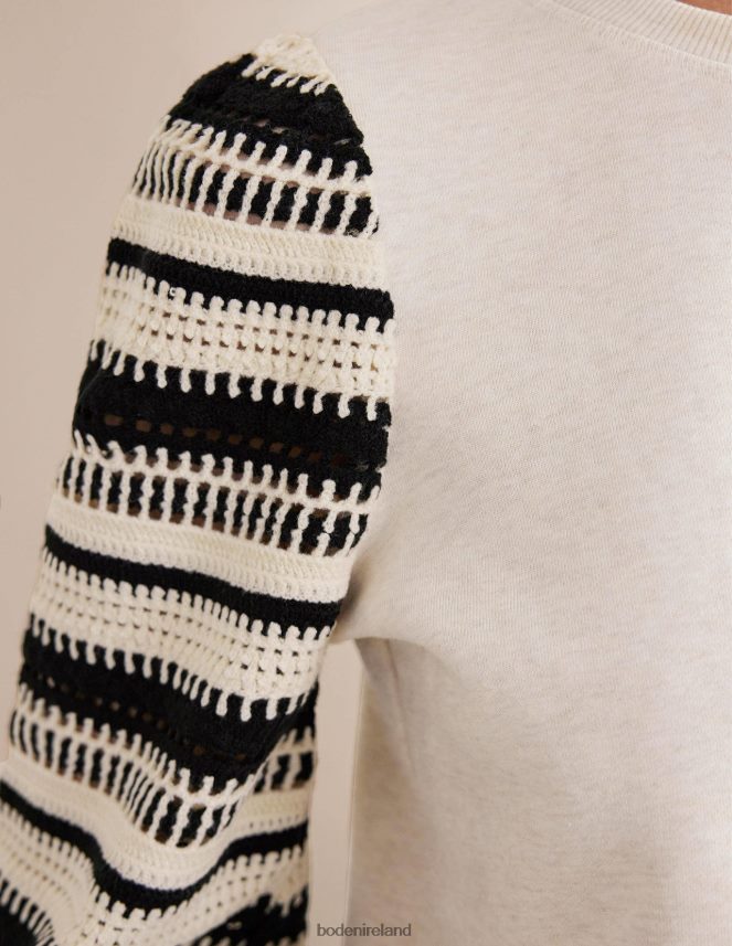 Oatmeal Marl & Crochet Sleeve Clothing Crochet Sweatshirt Boden Women L466L61635