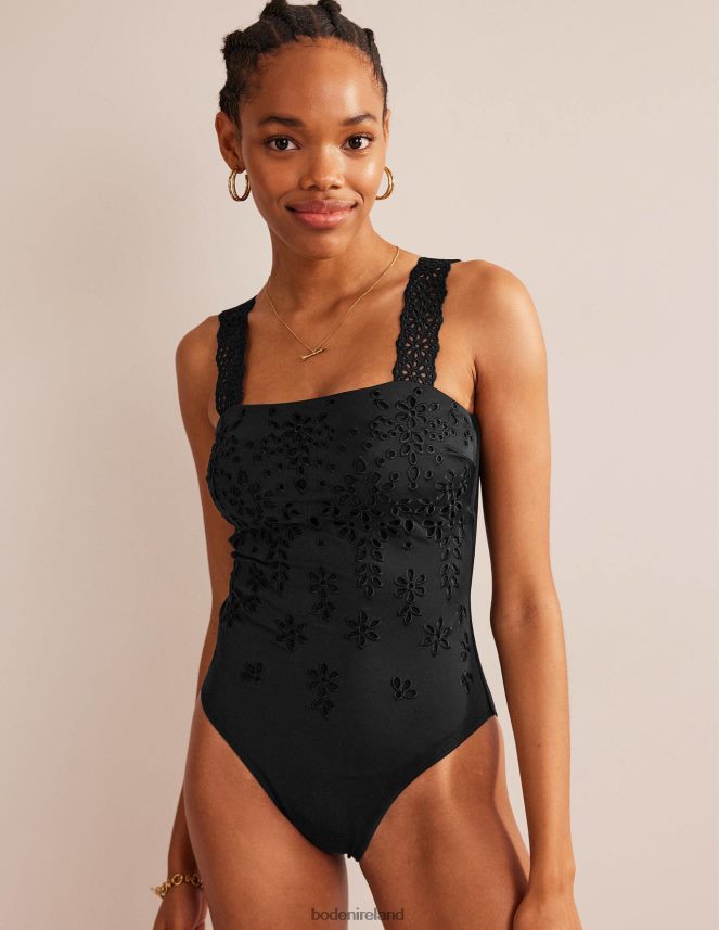 Black Clothing Broderie Square Neck Swimsuit Boden Women L466L61518