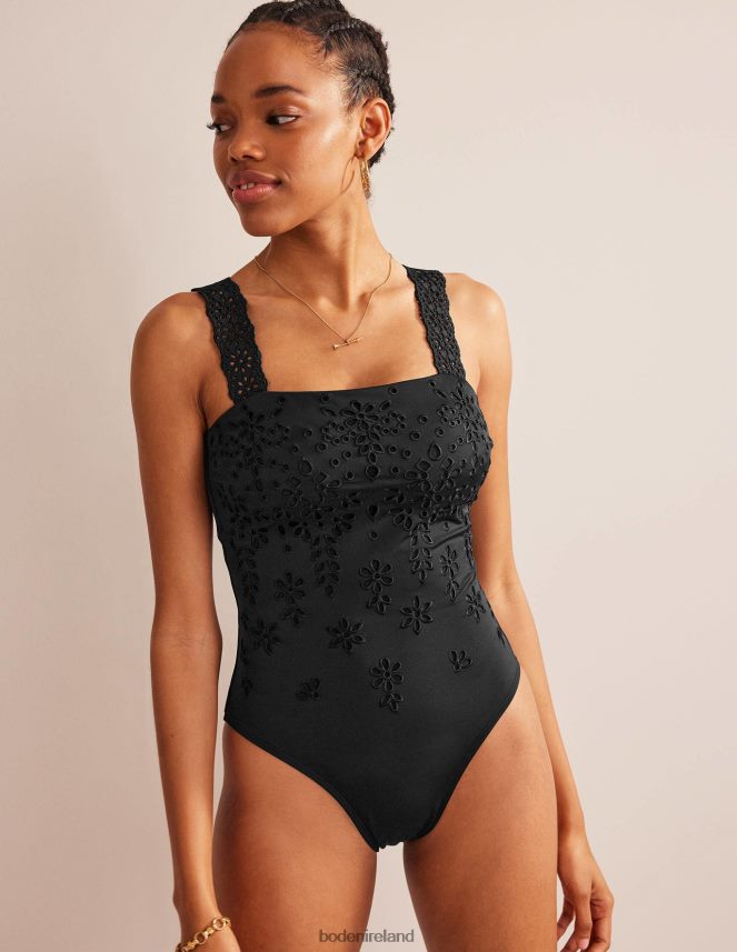 Black Clothing Broderie Square Neck Swimsuit Boden Women L466L61518