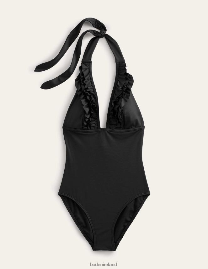 Black Clothing Ruffle Halter V-neck Swimsuit Boden Women L466L61582