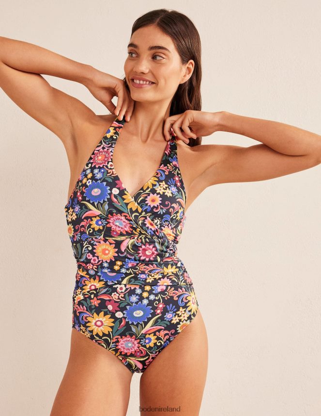 Black & Gardenia Pop Clothing Levanzo Ruched Halter Swimsuit Boden Women L466L61114