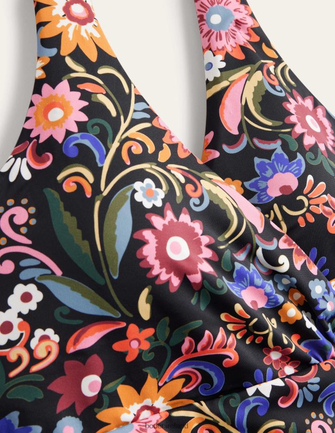 Black & Gardenia Pop Clothing Levanzo Ruched Halter Swimsuit Boden Women L466L61114