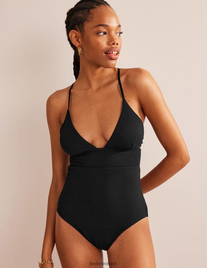 Black & Honeycomb Texture Clothing Cutout Cross Back Swimsuit Boden Women L466L6241