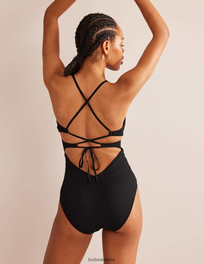 Black & Honeycomb Texture Clothing Cutout Cross Back Swimsuit Boden Women L466L6241