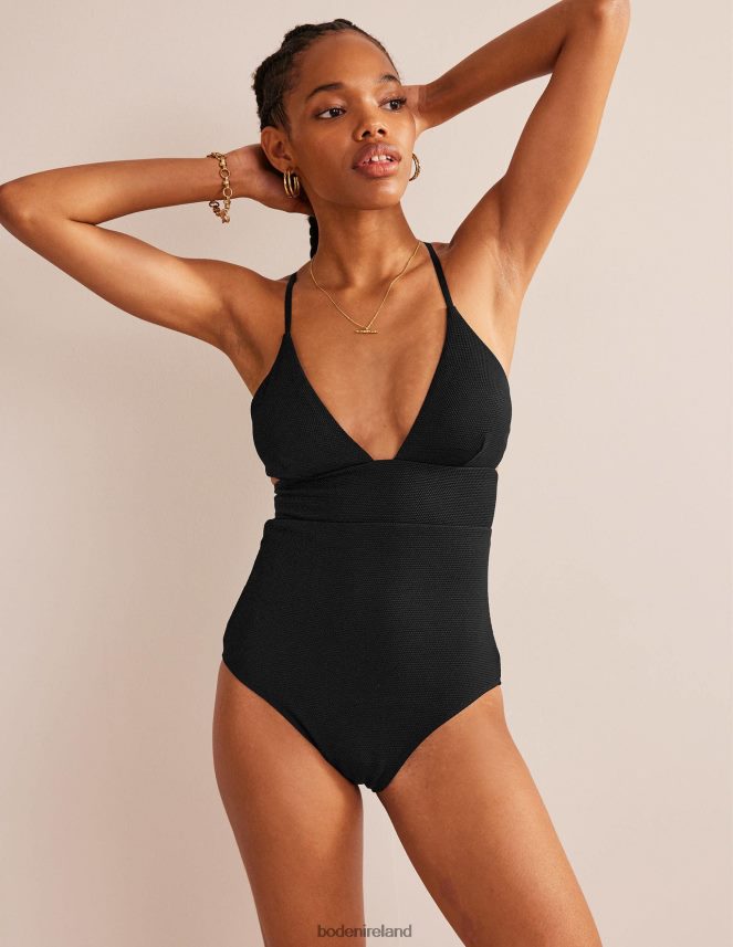 Black & Honeycomb Texture Clothing Cutout Cross Back Swimsuit Boden Women L466L6241
