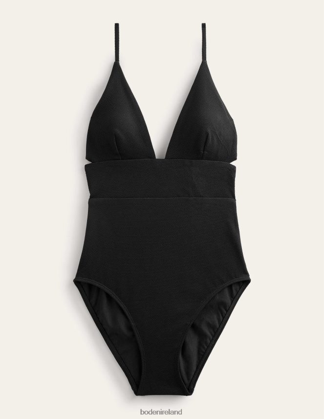 Black & Honeycomb Texture Clothing Cutout Cross Back Swimsuit Boden Women L466L6241