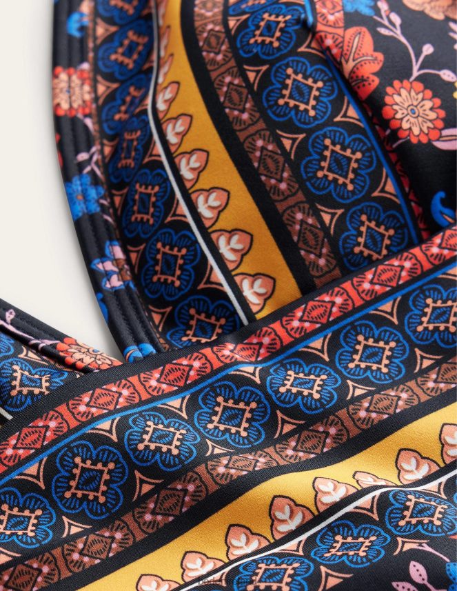 Black & Lotus Petal Clothing String Plunge Swimsuit Boden Women L466L6954