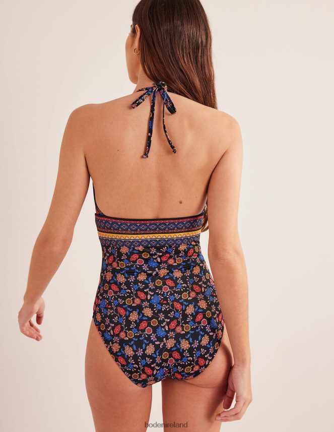 Black & Lotus Petal Clothing String Plunge Swimsuit Boden Women L466L6954