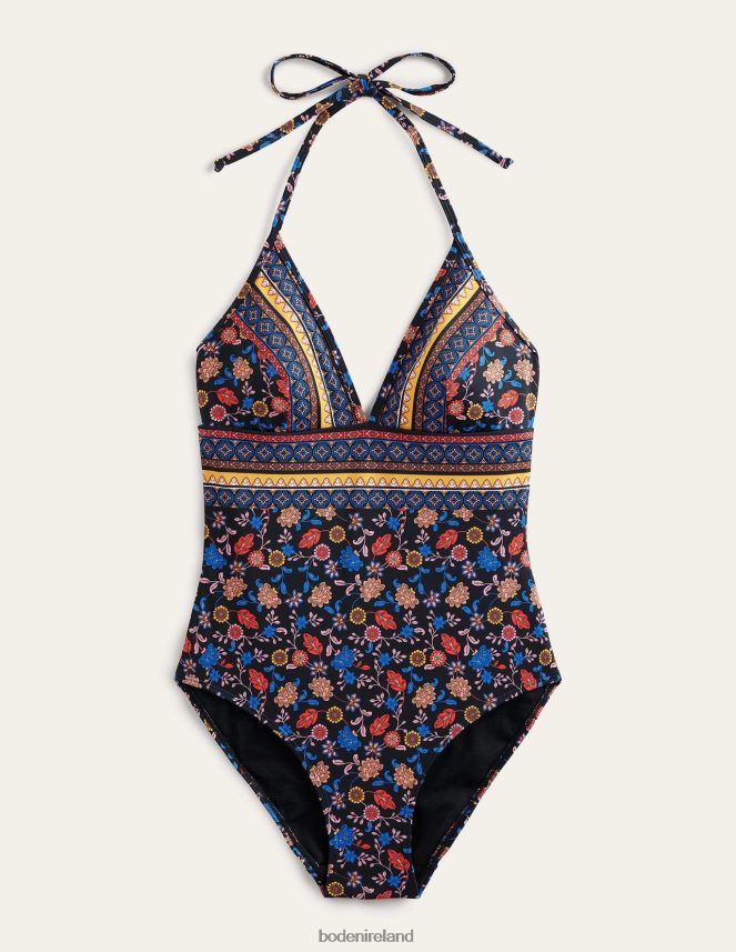 Black & Lotus Petal Clothing String Plunge Swimsuit Boden Women L466L6954