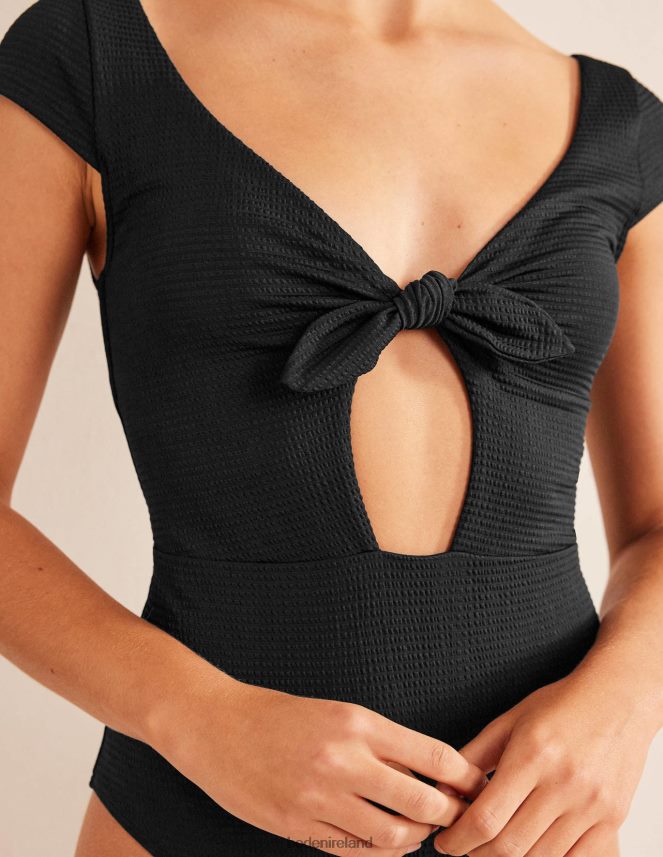 Black Seersucker Texture Clothing Cap Sleeve Tie Swimsuit Boden Women L466L61065