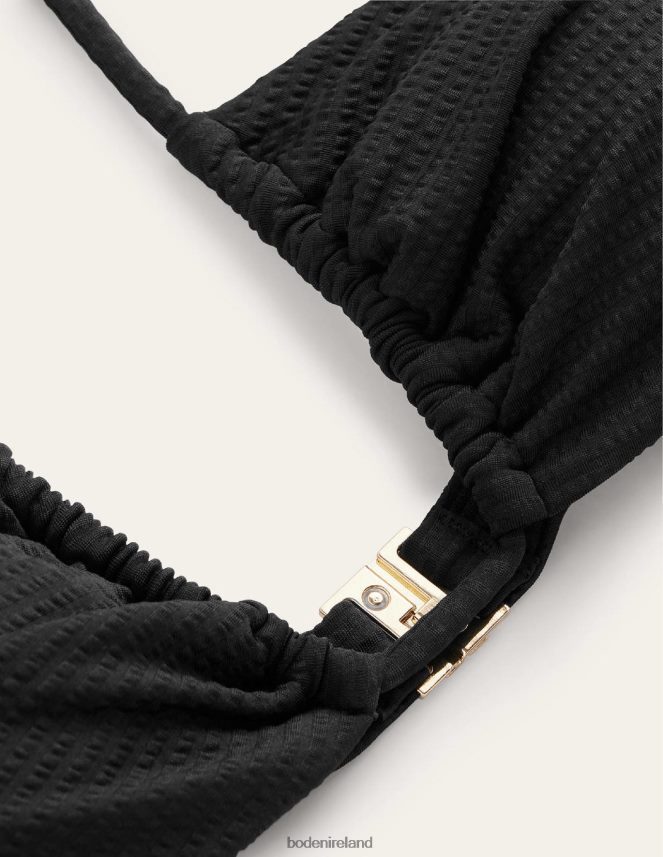 Black Seersucker Texture Clothing Cutout String Gather Bikini Boden Women L466L61683