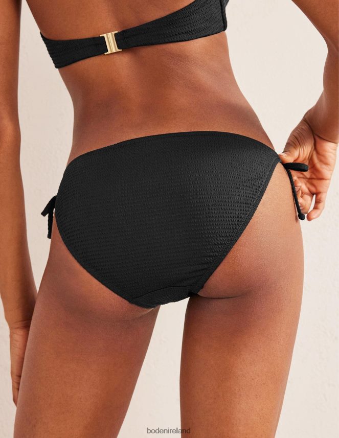 Black Seersucker Texture Clothing String Bikini Bottoms Boden Women L466L61652