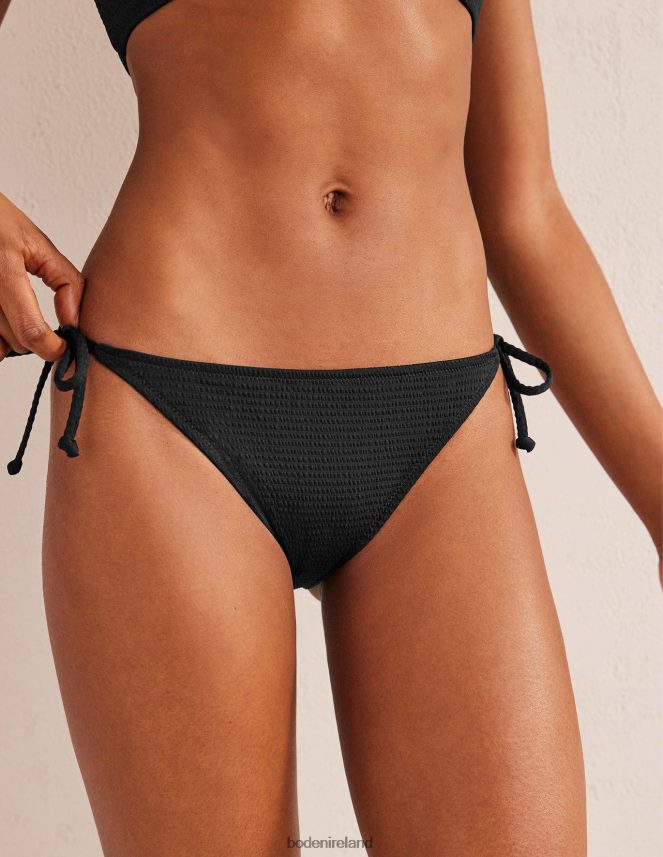 Black Seersucker Texture Clothing String Bikini Bottoms Boden Women L466L61652
