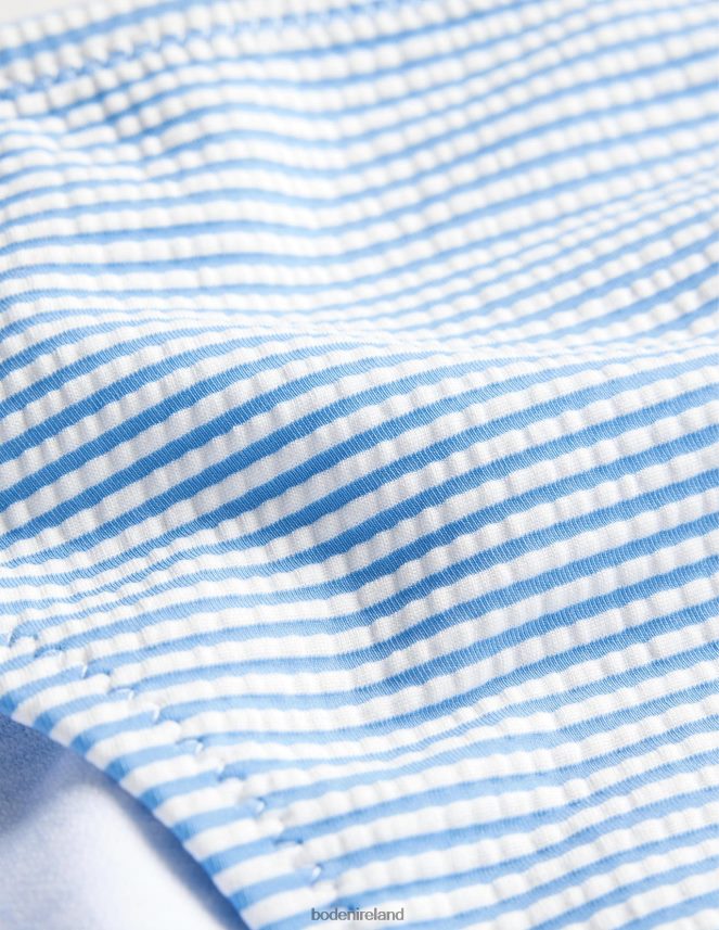 Blue & Ivory Seersucker Stripe Clothing Textured String Bikini Bottoms Boden Women L466L61954