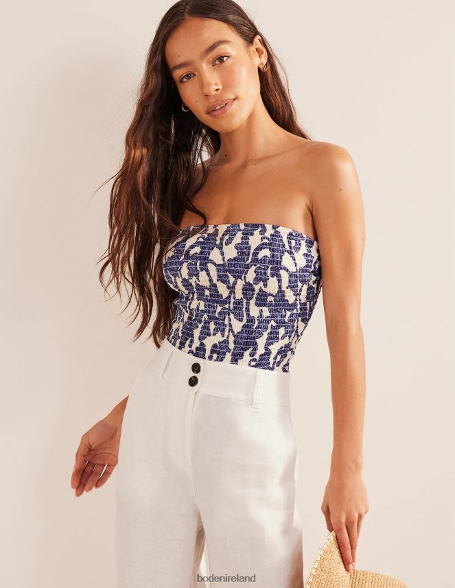 Blue Ribbon & Paisley Whirl Clothing Smocked Bandeau Swimsuit Boden Women L466L62505