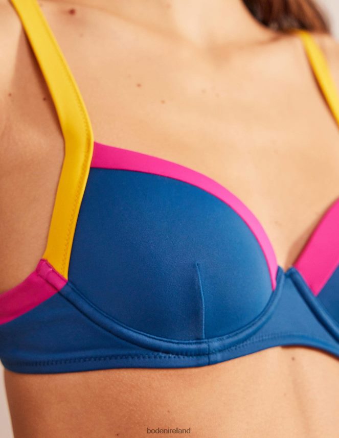 Blue & Yellow Colourblock Clothing Panelled Cup-size Bikini Top Boden Women L466L61619
