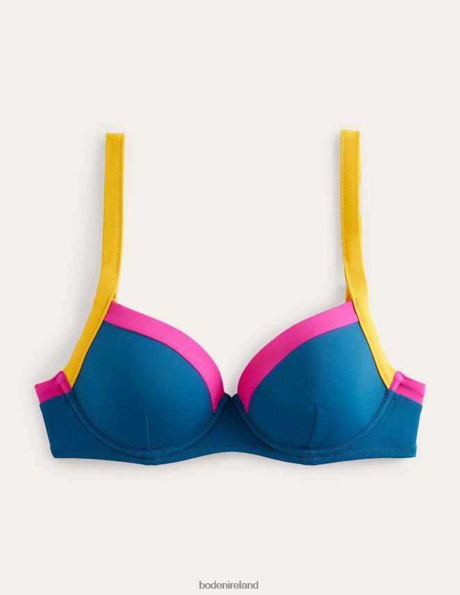 Blue & Yellow Colourblock Clothing Panelled Cup-size Bikini Top Boden Women L466L61619