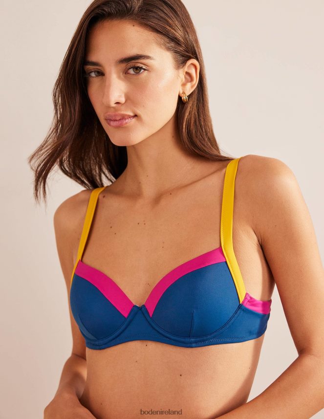 Blue & Yellow Colourblock Clothing Panelled Cup-size Bikini Top Boden Women L466L61619