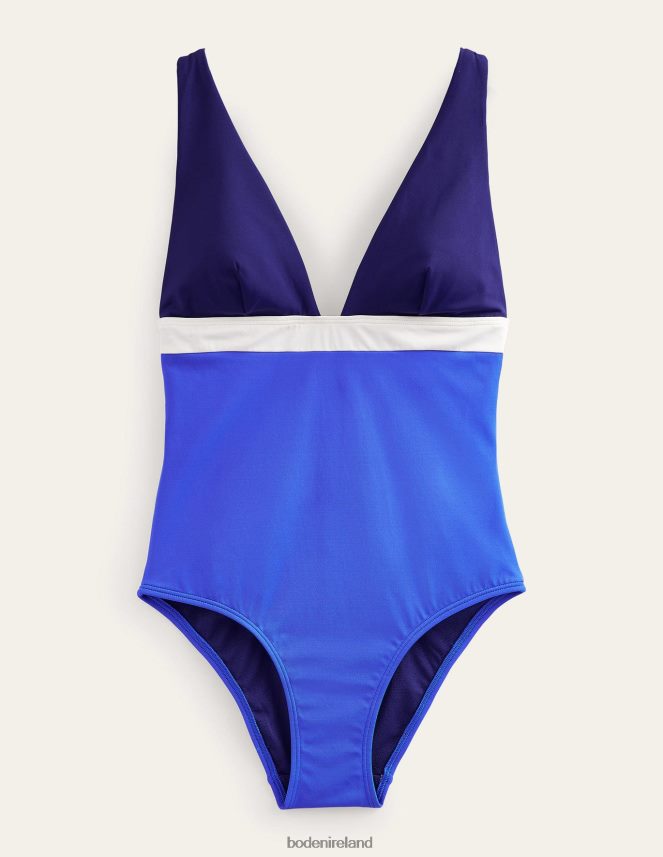 Cornflower Blue Colour Block Clothing V-Neck Panelled Swimsuit Boden Women L466L6236