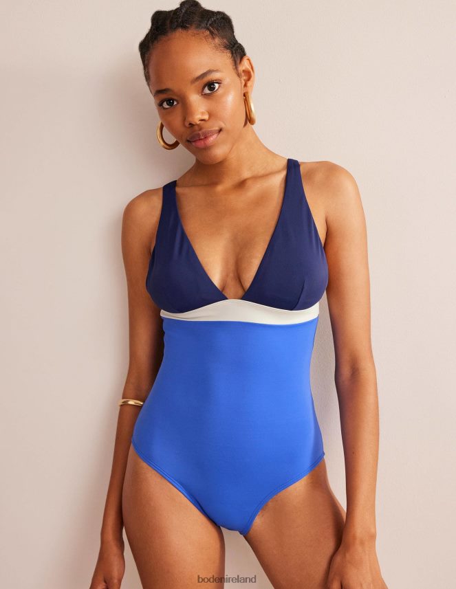 Cornflower Blue Colour Block Clothing V-Neck Panelled Swimsuit Boden Women L466L6236