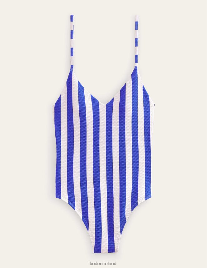 Cornflower Blue & Ivory Stripe Clothing Skinny Strap Stripe Swimsuit Boden Women L466L62617