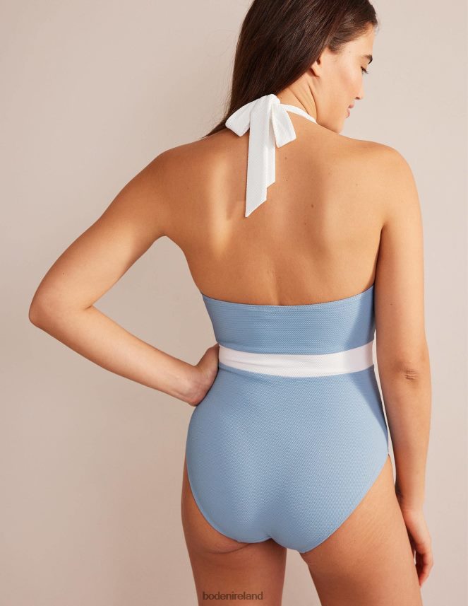 Delph Blue Texture Colourblock Clothing Kefalonia Halterneck Swimsuit Boden Women L466L6309