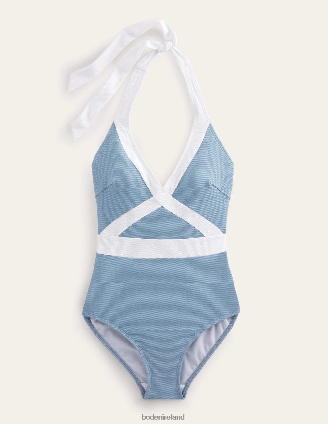 Delph Blue Texture Colourblock Clothing Kefalonia Halterneck Swimsuit Boden Women L466L6309