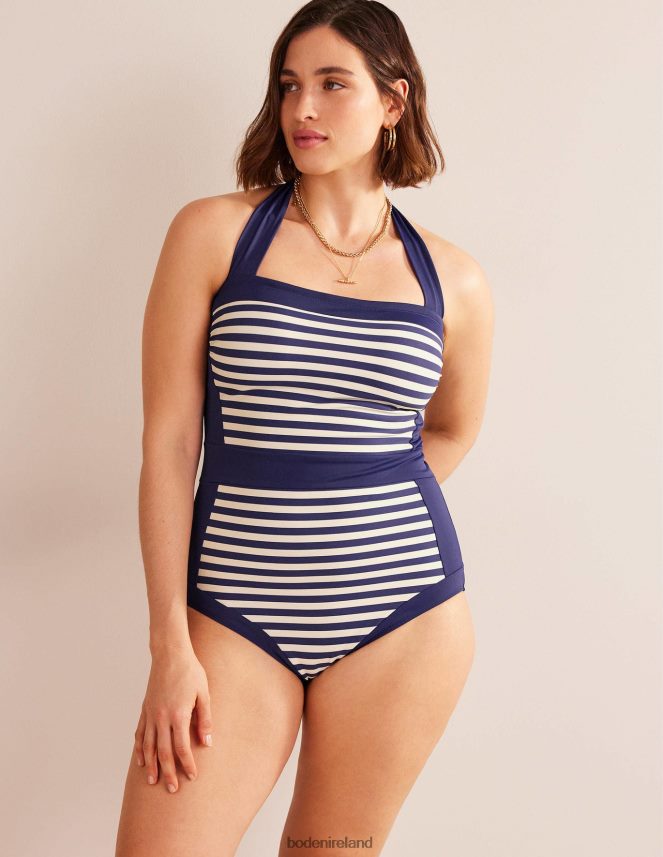French Navy & Ivory Stripe Clothing Santorini Halterneck Swimsuit Boden Women L466L6232