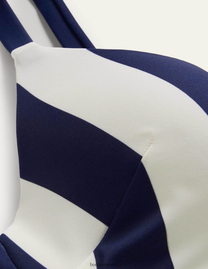 French Navy & Ivory Stripe Clothing Sweetheart Cup Size Swimsuit Boden Women L466L62228