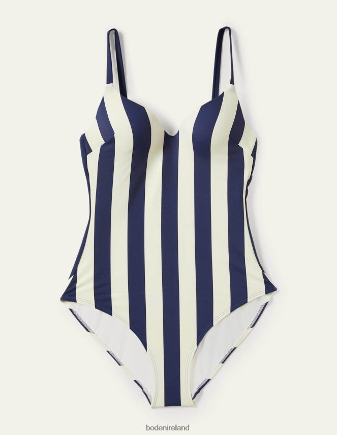 French Navy & Ivory Stripe Clothing Sweetheart Cup Size Swimsuit Boden Women L466L62228