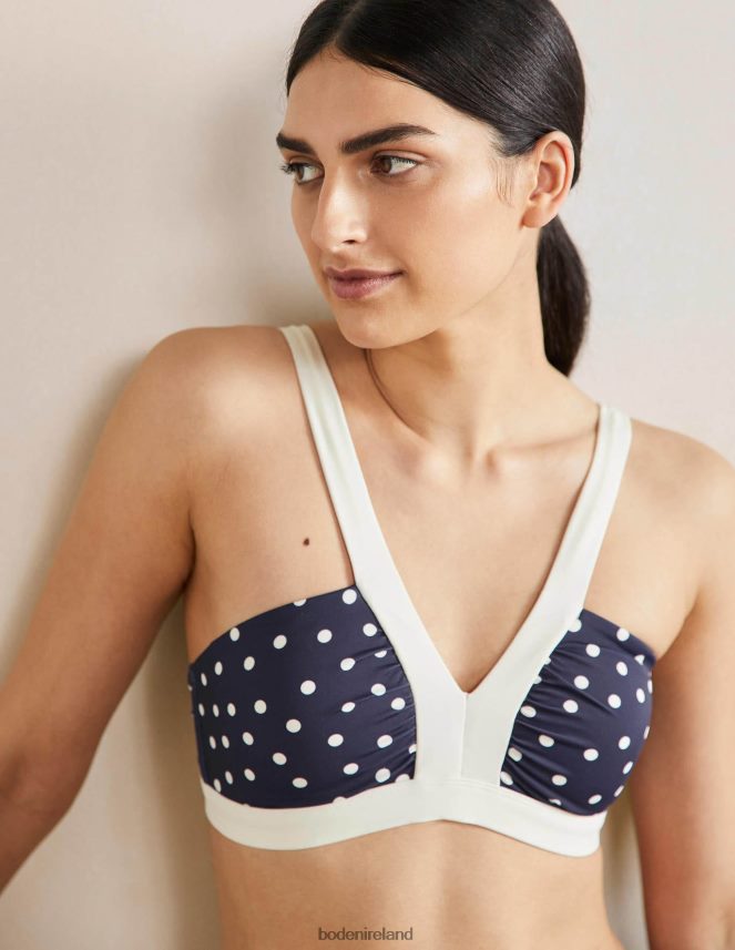French Navy & Pin Dot Clothing Corsica V-neck Bikini Top Boden Women L466L62490