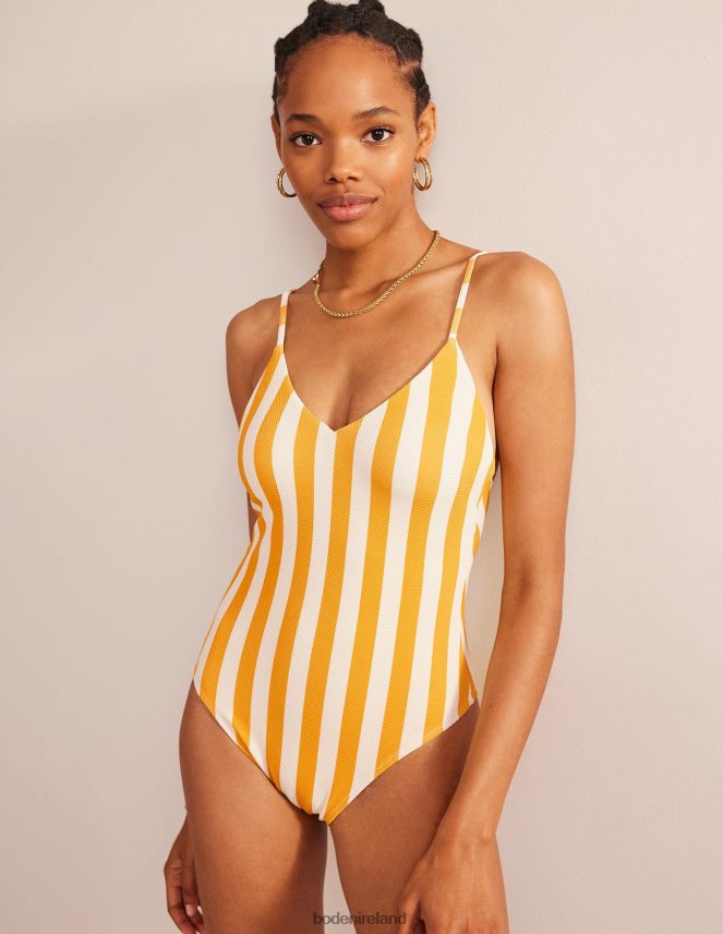 Ginger Yellow & Ivory Stripe Clothing Skinny Strap Stripe Swimsuit Boden Women L466L62616