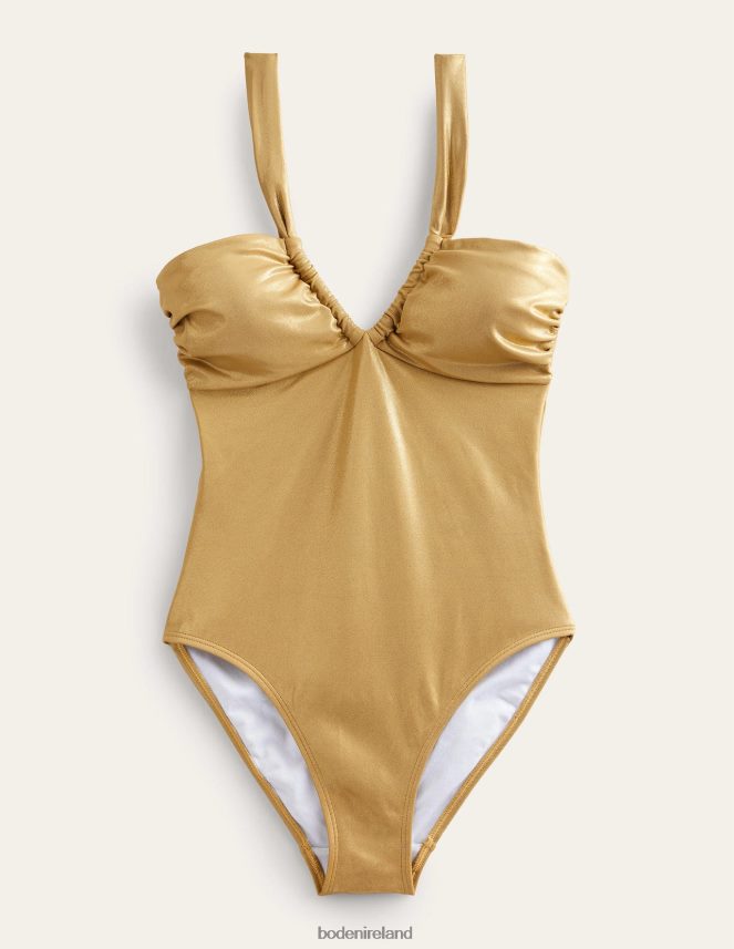 Gold Lame Clothing Halterneck Ruched Swimsuit Boden Women L466L61124