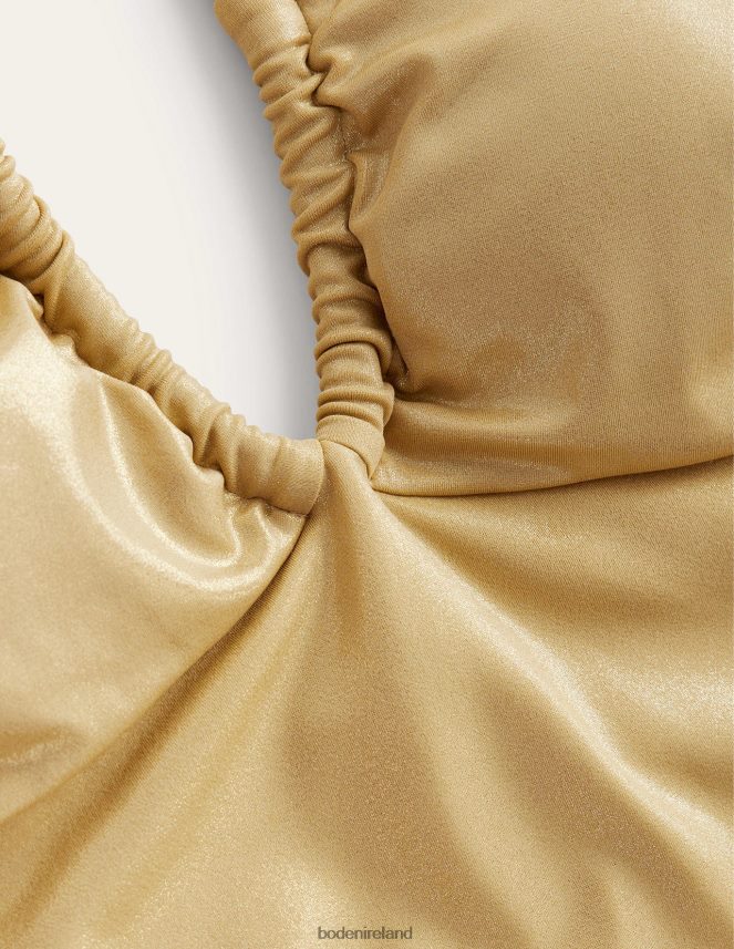 Gold Lame Clothing Halterneck Ruched Swimsuit Boden Women L466L61124