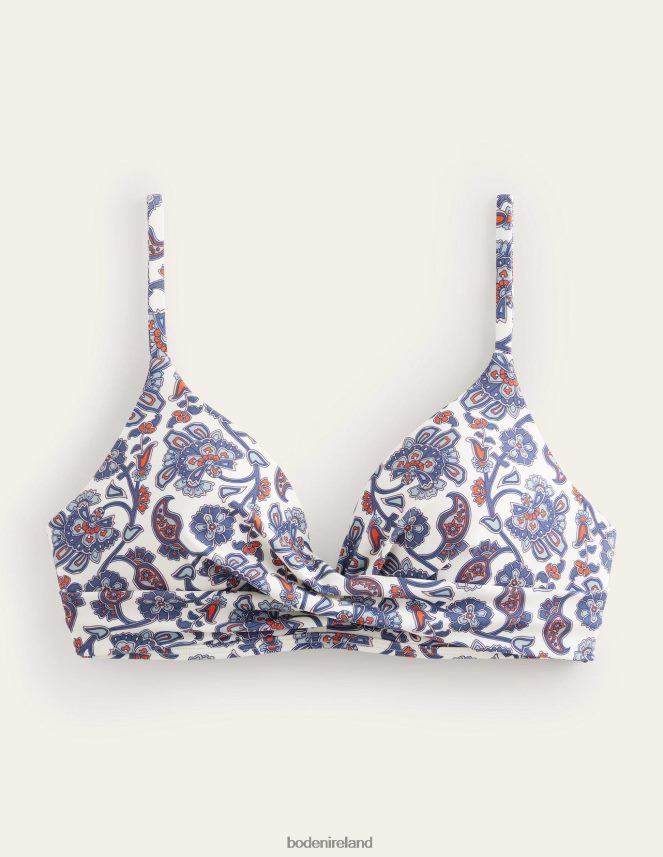 Ivory & Blue Paisley Clothing Capri Cup-size Bikini Top Boden Women L466L61591
