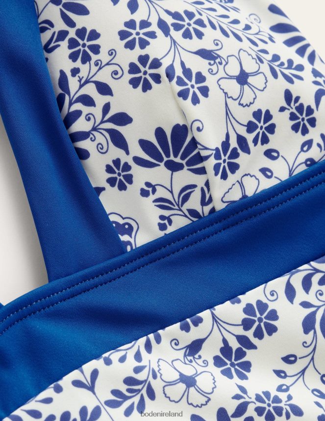 Ivory & Lake Blue Gardenia Clothing Ithaca Halter Swimsuit Boden Women L466L61079