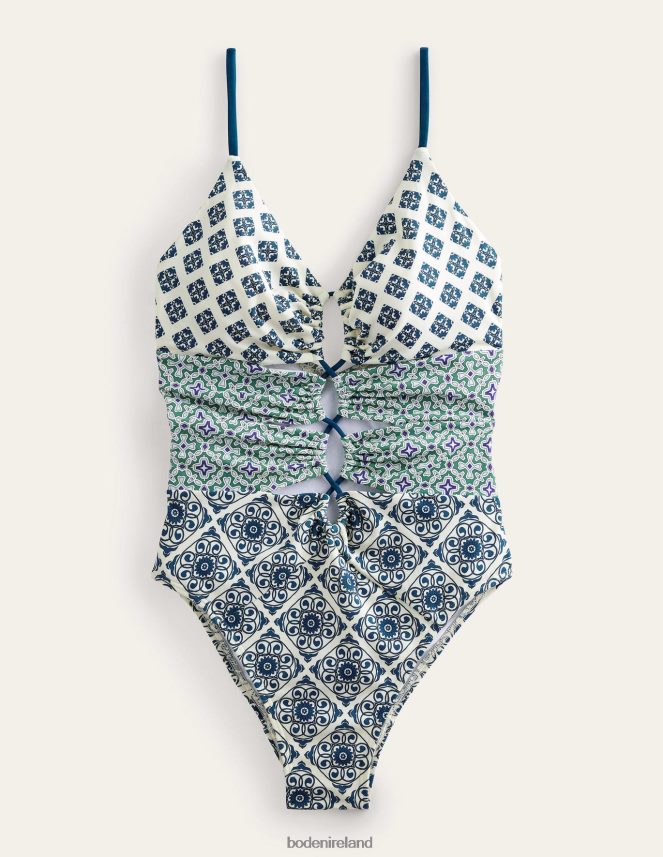 Ivory & Ocenside Flora Swirl Clothing Gather Cut Swimsuit Boden Women L466L61438