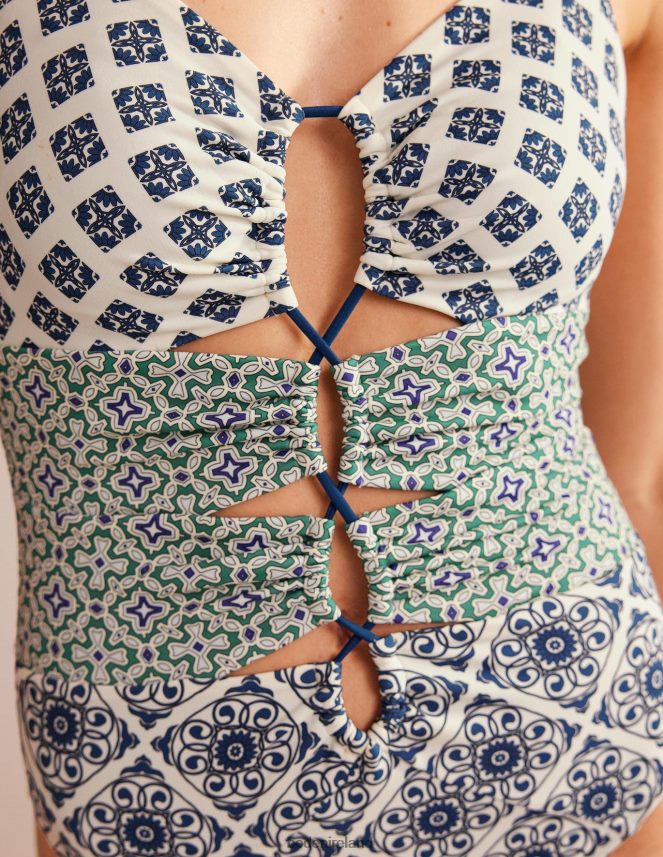 Ivory & Ocenside Flora Swirl Clothing Gather Cut Swimsuit Boden Women L466L61438