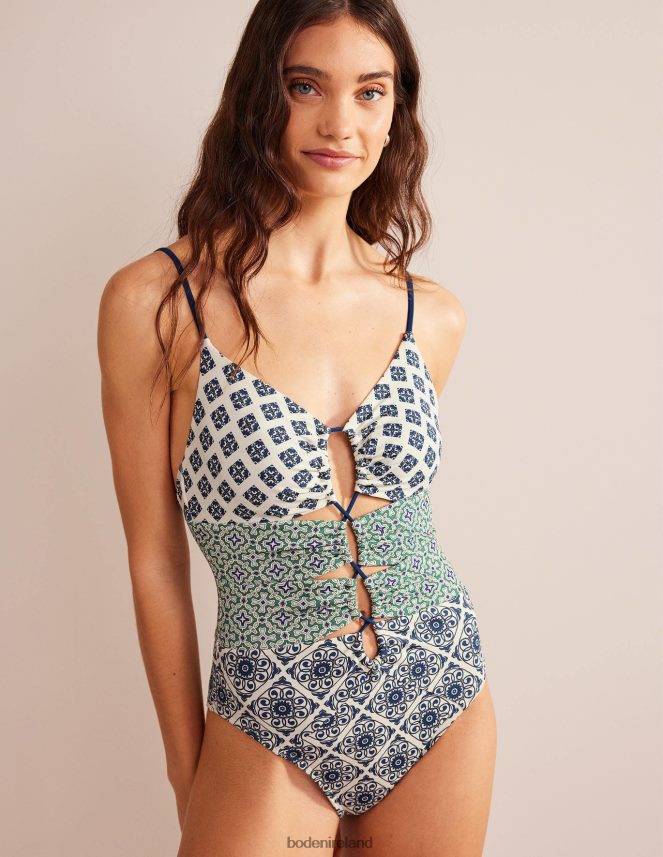 Ivory & Ocenside Flora Swirl Clothing Gather Cut Swimsuit Boden Women L466L61438