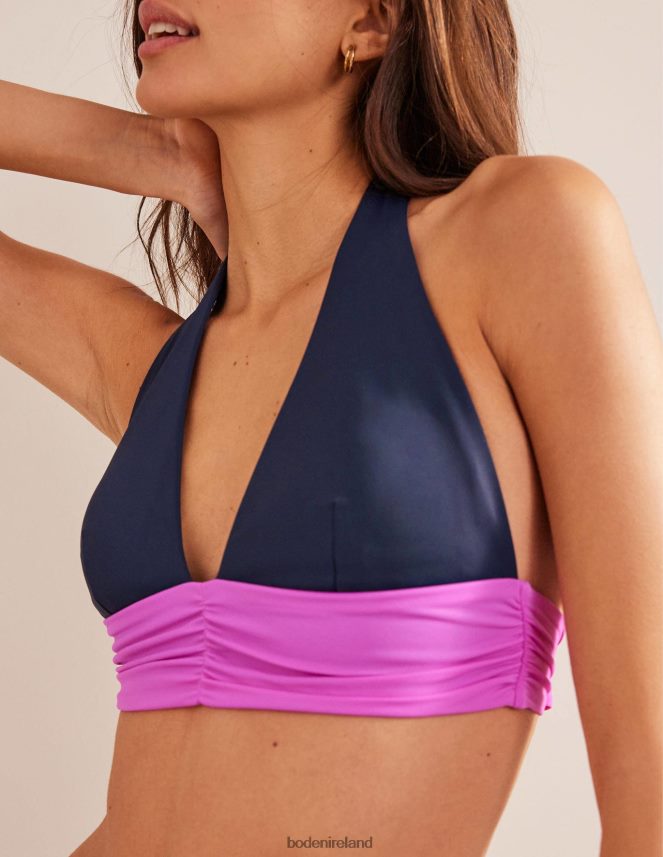 Midnight & Pink Colourblock Clothing Bow Detail Halter Bikini Top Boden Women L466L62580
