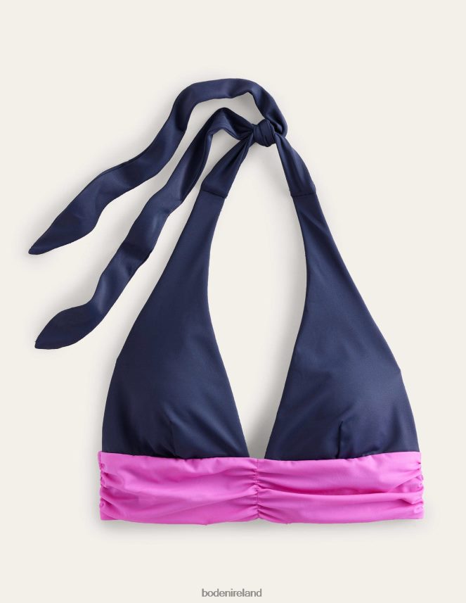 Midnight & Pink Colourblock Clothing Bow Detail Halter Bikini Top Boden Women L466L62580
