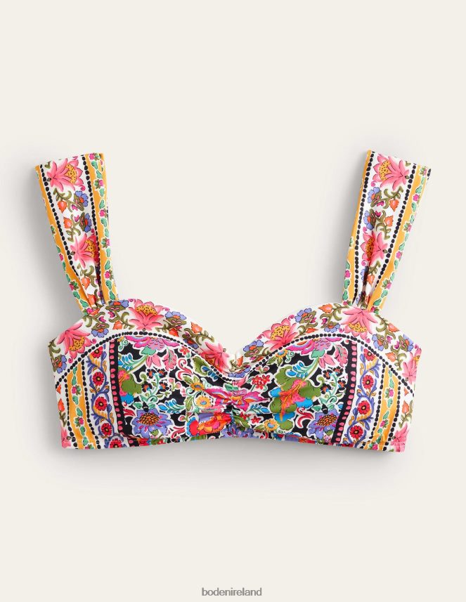Multi & Carnation Garden Clothing Pleated Strap Bikini Top Boden Women L466L61760