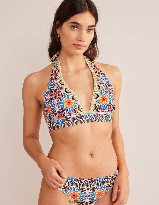 Multi & Tapestry Tile Clothing Merano Deep V-neck Bikini Top Boden Women L466L61310