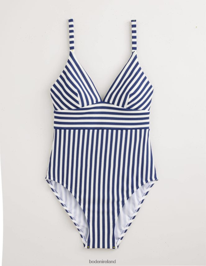 Navy & Ivory Texture Stripe Clothing Arezzo V-neck Panel Swimsuit Boden Women L466L6237