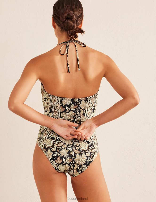Nero & Paisley Vine Clothing U-bar Halterneck Swimsuit Boden Women L466L61313