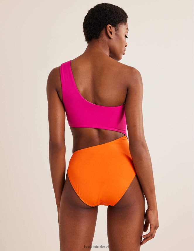 Pink Colourblock Clothing One Shoulder Cut Out Swimsuit Boden Women L466L62480