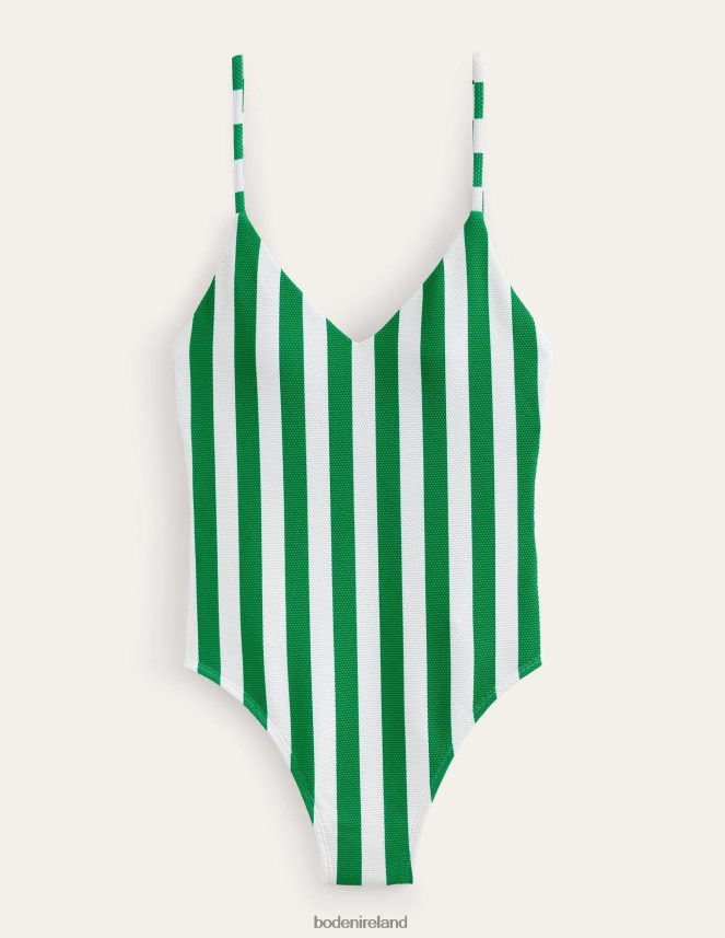 Rich Emerald & Ivory Stripe Clothing Skinny Strap Stripe Swimsuit Boden Women L466L62615