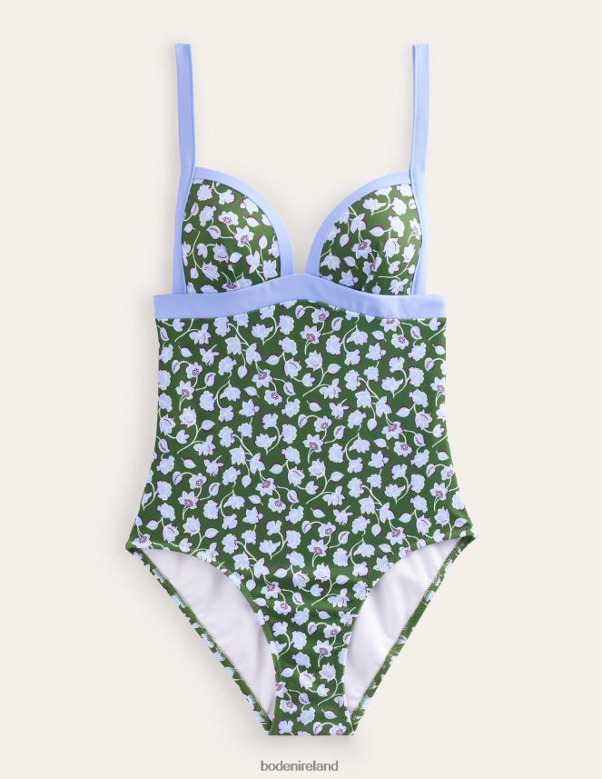 Winter Green & Blue Floral Clothing Triangle Panelled Swimsuit Boden Women L466L6221