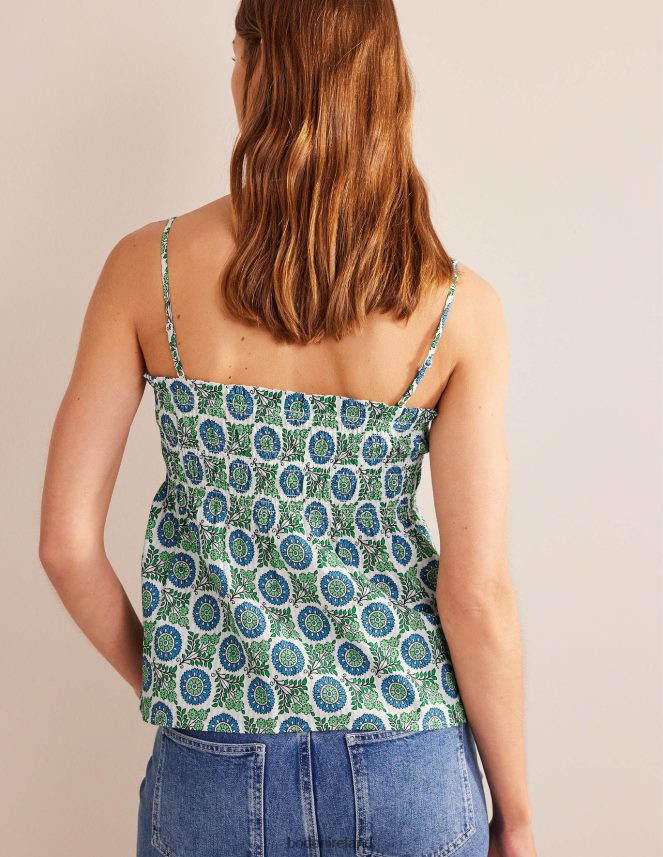 Aegean Blue & Sunflower Sprig Clothing Smocked Cami Top Boden Women L466L699